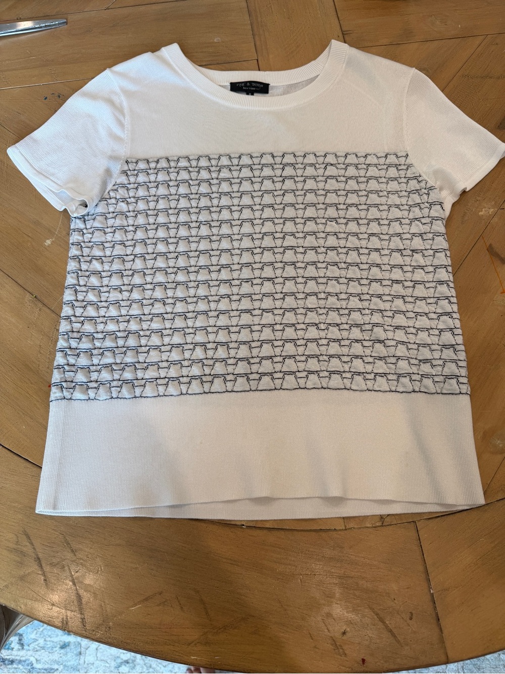rag & bone Women’s White Short-Sleeve Textured Front Tee Medium